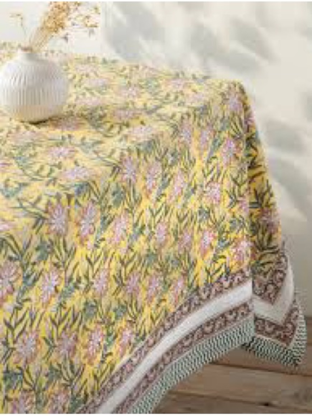 Floral Yellow Cotton Tablecloth - Elegant Spring Meadow Design